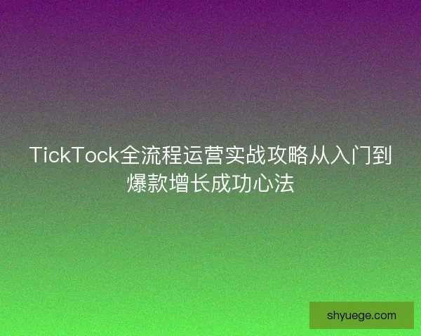 TickTock全流程运营实战攻略从入门到爆款增长成功心法