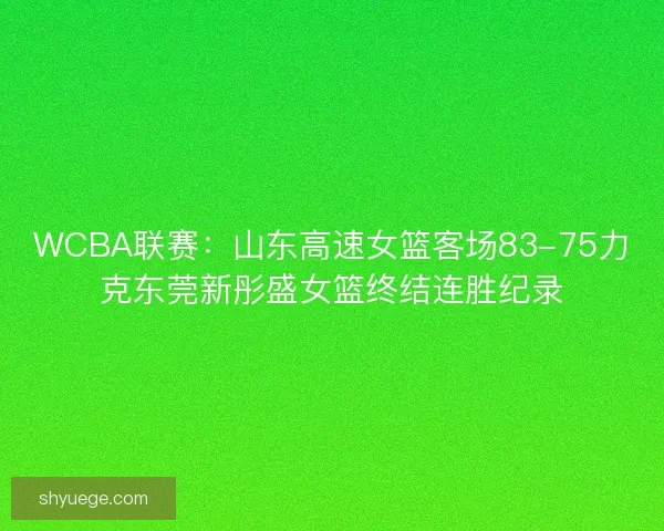 WCBA联赛：山东高速女篮客场83-75力克东莞新彤盛女篮终结连胜纪录